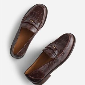 Madewell Croc-Embossed Greyson Penny Loafers in Deep Brown